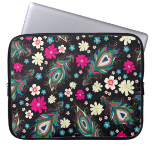 Peacock veren borduurwerk naadloos patroon laptop sleeve