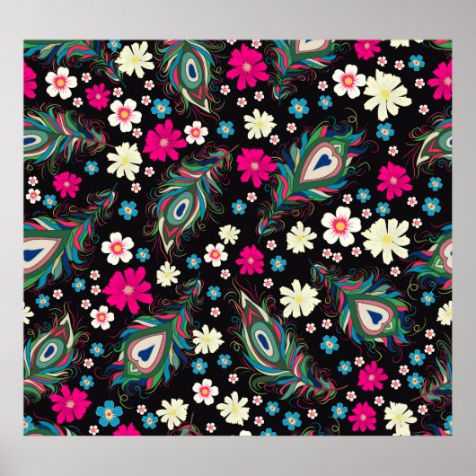 Peacock veren borduurwerk naadloos patroon poster (Voorkant)