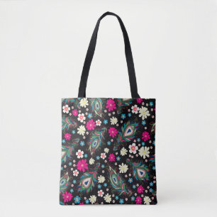 Peacock veren borduurwerk naadloos patroon tote bag