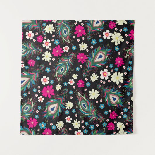 Peacock veren borduurwerk naadloos patroon wandkleed (Voorkant)