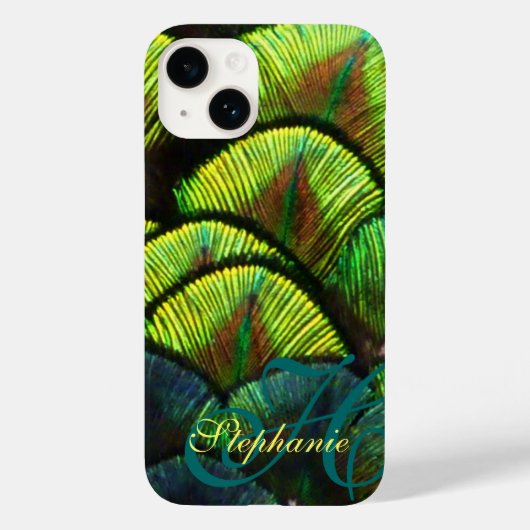 Peacock veren close-up aqua iphone case (Achterkant)