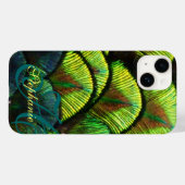Peacock veren close-up aqua iphone case (Achterkant (horizontaal))