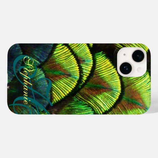 Peacock veren close-up aqua iphone case (Achterkant (horizontaal))