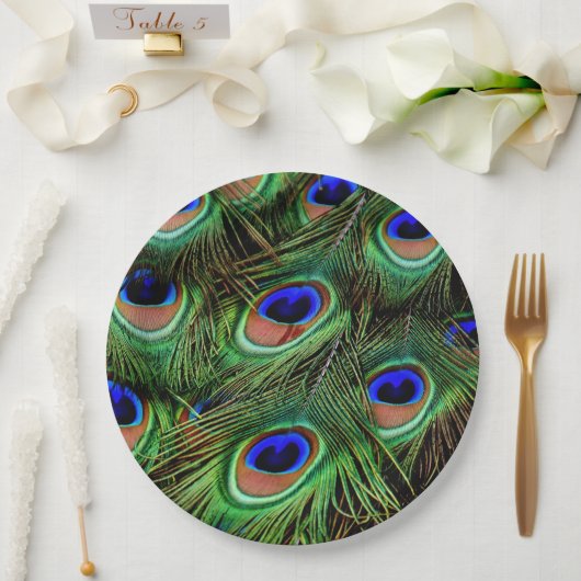 Peacock veren Dierenprint Blauwgroen Groen Papieren Bordje (Huwelijk)