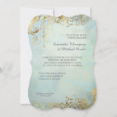 Peacock Veren Elegant Goud Aqua Blauw Bruiloft Kaart (Achterkant)