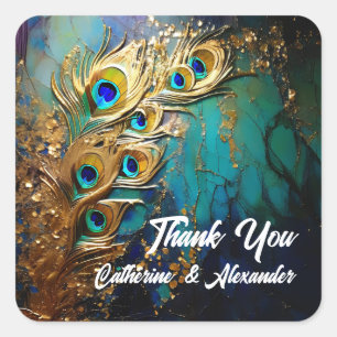 Peacock veren elegante luxe blauwgroen smaragd vierkante sticker