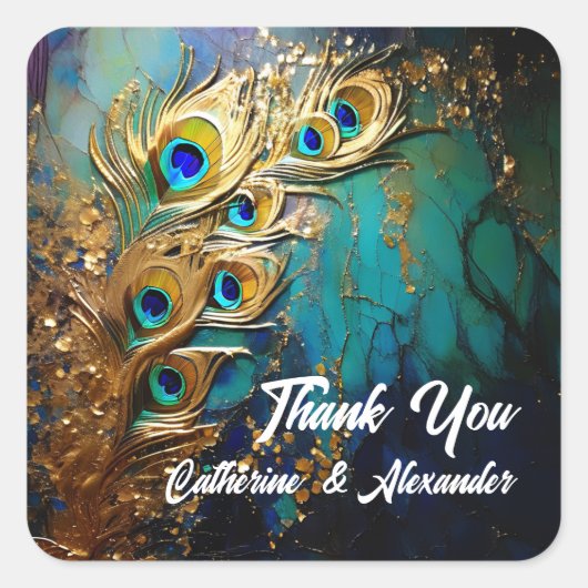Peacock veren elegante luxe blauwgroen smaragd vierkante sticker (Voorkant)