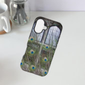 Peacock veren en gotische ramen iPhone 16 hoesje