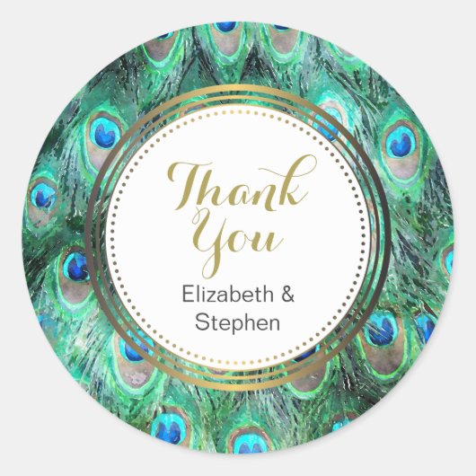 Peacock veren exotische wilde Waterverf dank u Ronde Sticker (Voorkant)