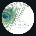 Peacock Veren & Gouden Stippen Boho Glam Party Ronde Sticker<br><div class="desc">Peacock veren & gouden Stippen Boho Glam Party Stickers. Aanpassen met elke gewenste tekst.</div>