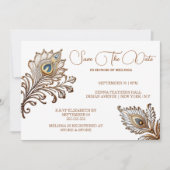 Peacock veren henna geïnspireerde save date kaart (Voorkant)