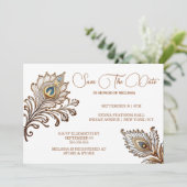 Peacock veren henna geïnspireerde save date kaart (Staand voorkant)