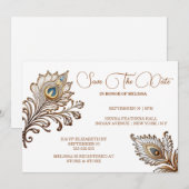 Peacock veren henna geïnspireerde save date kaart (Voorkant / Achterkant)