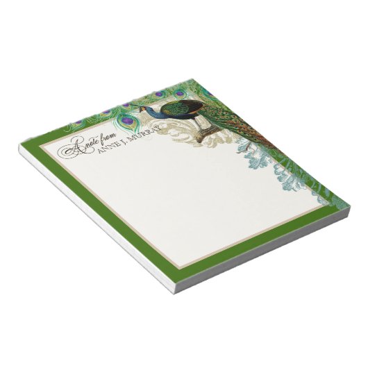 Peacock, veren in Etchings Swirl Antiek Notitieblok (Schuin)