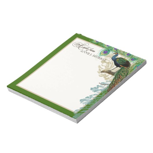  Peacock, veren in Etchings Swirl Antiek Notitieblok (Linkerzijde)