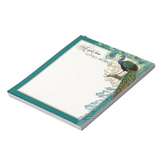 Peacock, veren in Etchings Swirl Antiek Notitieblok (Linkerzijde)