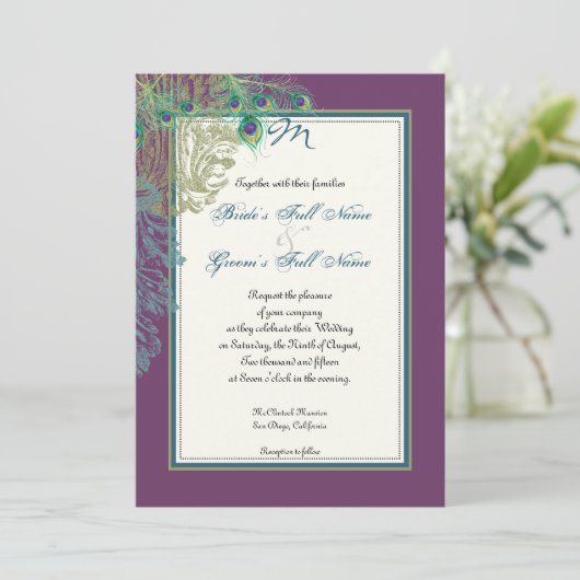 Peacock, veren in Etchings - Uitnodiging (Staand voorkant)