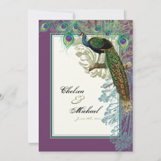 Peacock, veren in Etchings - Uitnodiging (Achterkant)