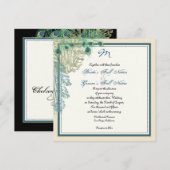  Peacock, veren in Etchings - Uitnodiging (Voorkant / Achterkant)