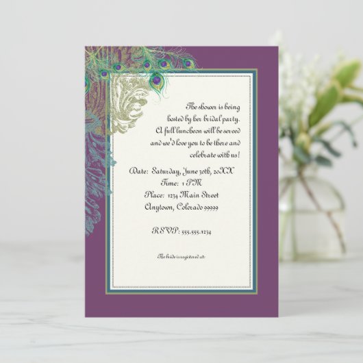 Peacock, veren in Etchings - Uitnodiging (Staand voorkant)