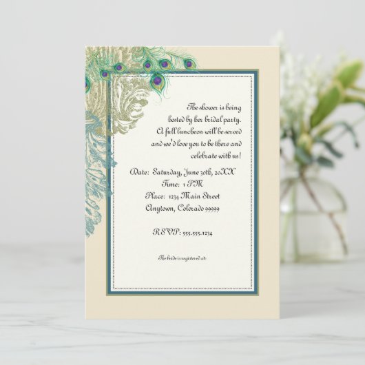 Peacock, veren in Etchings - Uitnodiging (Staand voorkant)