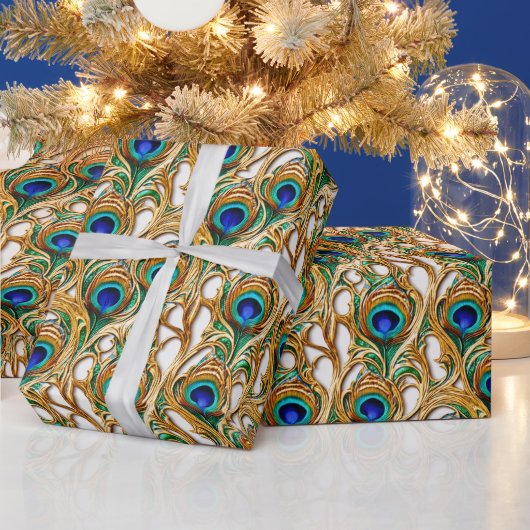 Peacock veren iriserende luxe goud naadloos cadeaupapier (Feestdagen)