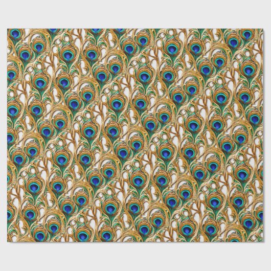 Peacock veren iriserende luxe goud naadloos cadeaupapier (Vlak)
