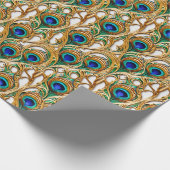 Peacock veren iriserende luxe goud naadloos cadeaupapier (Hoek)