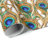 Peacock veren iriserende luxe goud naadloos cadeaupapier (Rol Hoek)