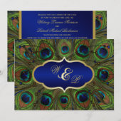 Peacock veren, kralen bruiloft uitnodiging - Blauw (Voorkant / Achterkant)