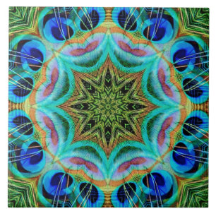 Peacock veren mandala tegeltje