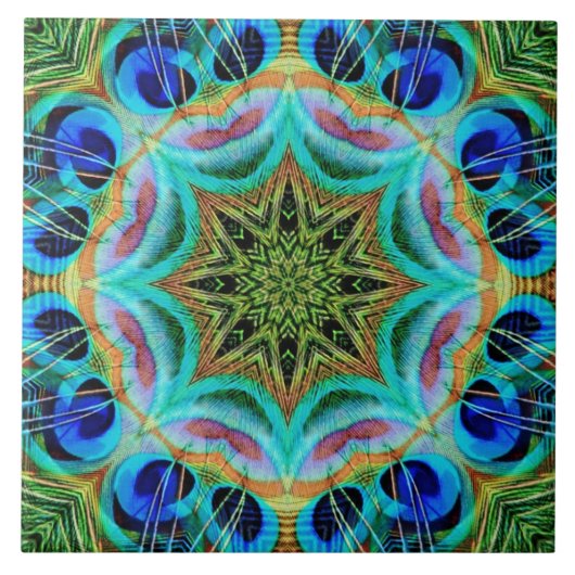 Peacock veren mandala tegeltje (Voorkant)