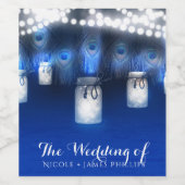 Peacock veren, Mason Jar & String Lights Wijn Etiket (Enkel label)