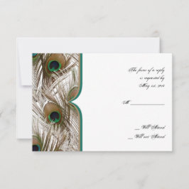 Peacock-veren met dubbele Lijst-responskaart RSVP Kaartje