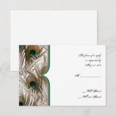 Peacock-veren met dubbele Lijst-responskaart RSVP Kaartje (Voorkant / Achterkant)