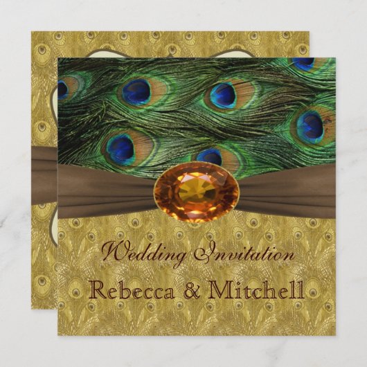 Peacock veren met faux amber Weddenschap Kaart (Voorkant / Achterkant)