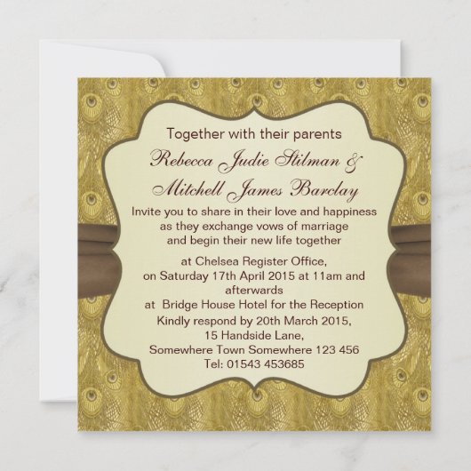 Peacock veren met faux amber Weddenschap Kaart (Achterkant)