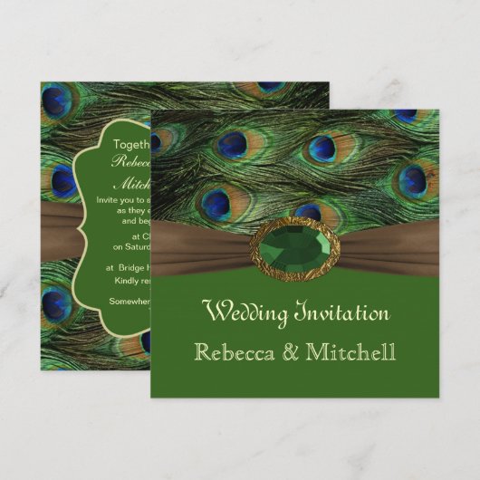 Peacock veren met faux emerarld Weddenschap Kaart (Voorkant / Achterkant)