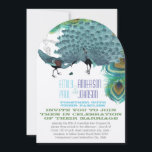 Peacock-veren met Peacock-Tortelduifjes Kaart<br><div class="desc">Peacock op een boomtak met een lading veren op een Marokkaanse tegel met houtkorrel met een fluitje met een blauwgroen hart en fonts met een oud Western Geïnspireerd estheticum dat eenvoudig kan worden gewijzigd in veel verschillende vormen door de lettertypestijl te wijzigen. Vogeluitingen van de Vrede van de Vrede van...</div>