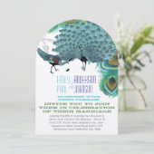  Peacock-veren met Peacock-Tortelduifjes Kaart (Staand voorkant)