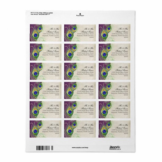 Peacock Veren Moderne Bruiloft Matching Labels (Full Sheet)