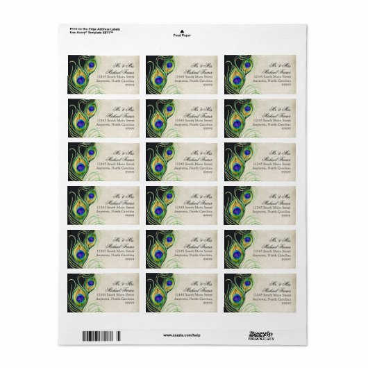 Peacock Veren Moderne Bruiloft Matching Labels (Full Sheet)