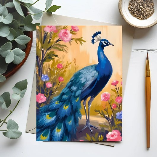 Peacock Veren Mooie Bloemen Dier Briefkaart