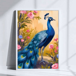 Peacock Veren Mooie Bloemen Dier Poster
