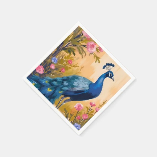 Peacock Veren Mooie Bloemen Dier Servet (Hoek)