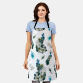 Peacock-veren op witte draaiende patroonkoppeling schort (Gedragen)