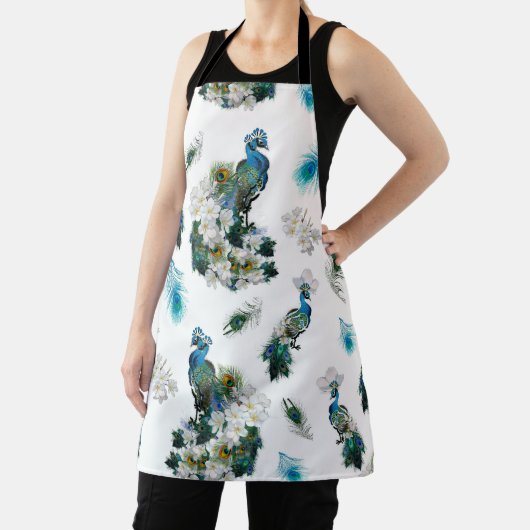 Peacock-veren op witte draaiende patroonkoppeling schort (Insitu)