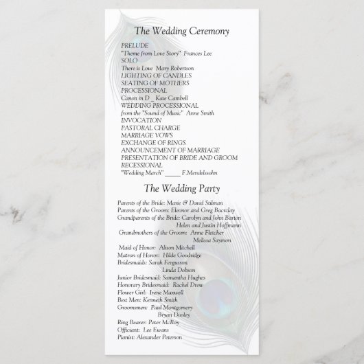 Peacock veren op zwarte bruiloft programma programmakaart (Achterkant)