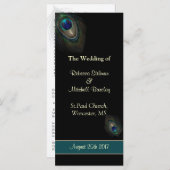 Peacock veren op zwarte bruiloft programma programmakaart (Voorkant / Achterkant)