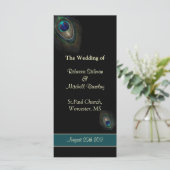 Peacock veren op zwarte bruiloft programma programmakaart (Staand voorkant)